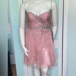 Size 12 Rose Blush Short dress chiffon strapless knee length NWD